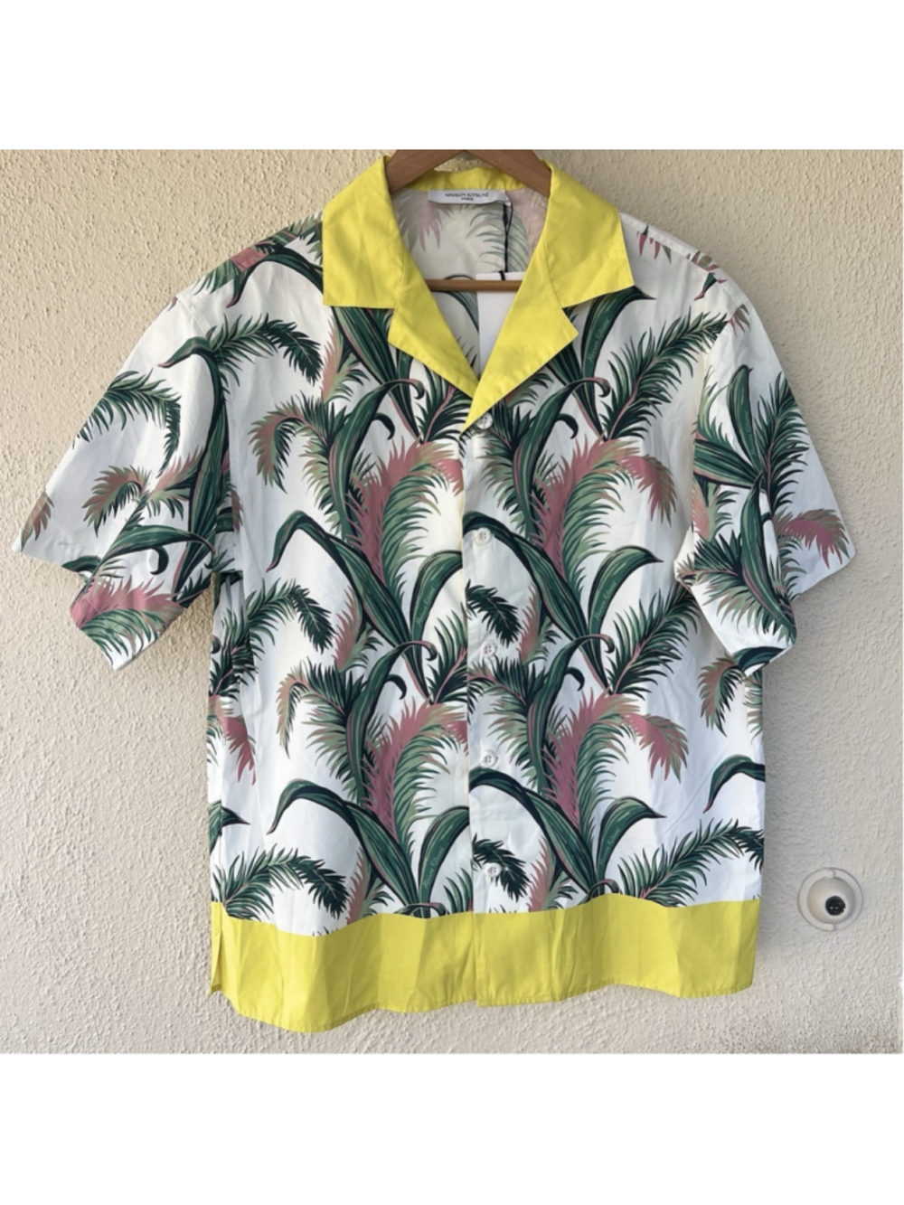 Maison Kitsune Botanical Print Short Sleeve Hawaiian Shirt L Casual Vacation - Picture 2 of 8